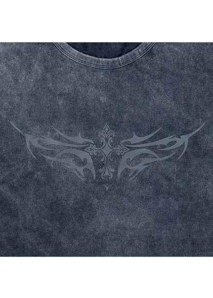【PSYCHO NATION】トライバルスタッズ クロスダメージTEE (725000)
