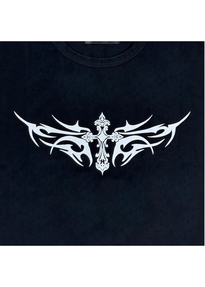 【PSYCHO NATION】トライバルスタッズ クロスダメージTEE (725000)