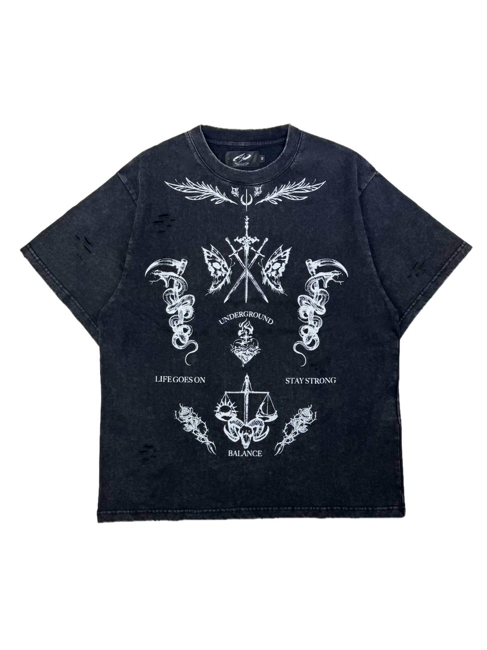 【P.N UNDERGROUND】TATTOOダメージTEE (726405)